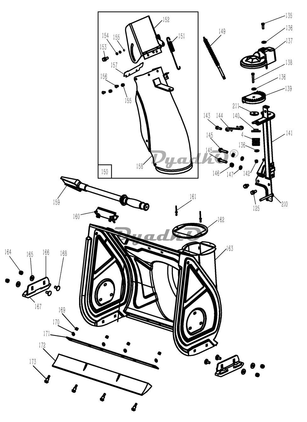 Схема (деталировка) снегоуборщики бензиновые CHAMPION ST655 Рукав .