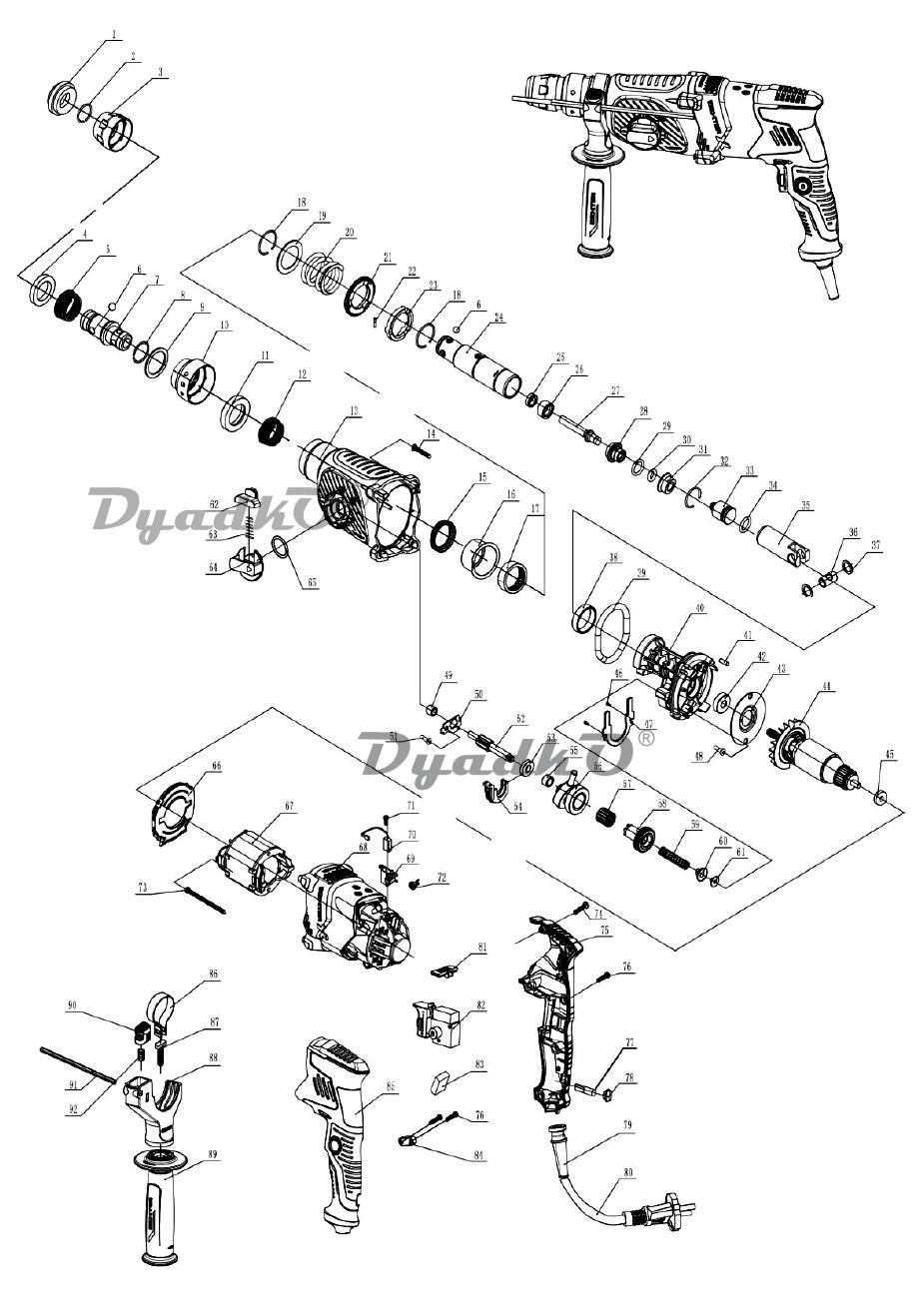 Схема (деталировка) перфораторы DEXTER 800RH2-30.5. Подбор по модели ...