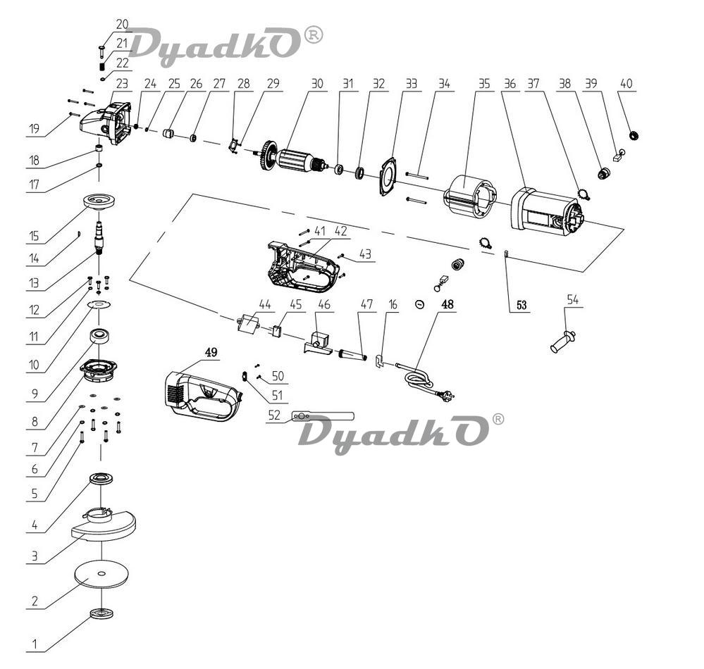 Схема (деталировка) углошлифовальные машины сетевые РЕСАНТА УШМ-230/ ...