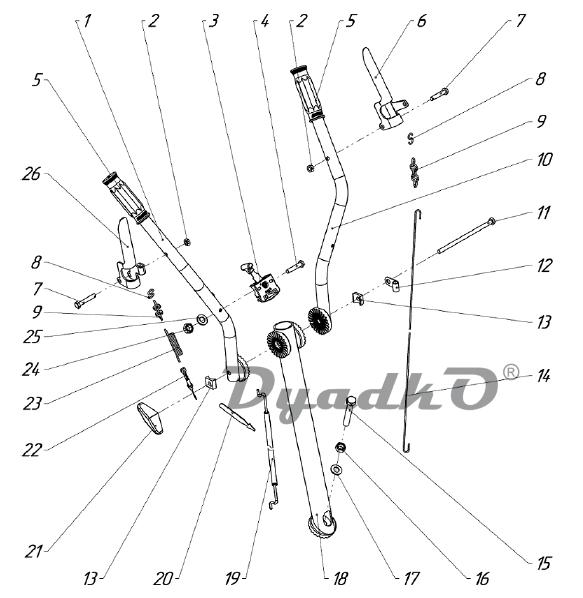 Схема (деталировка) культиваторы бензиновые и мотоблоки НЕВА МБ-2 Ручка ...