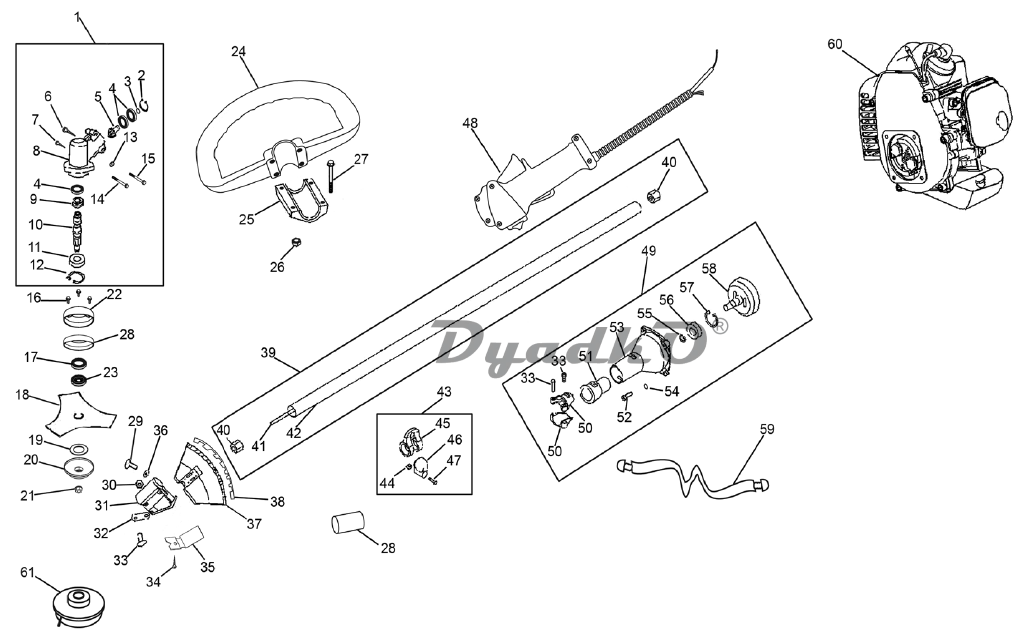 Схема (деталировка) триммеры бензиновые DENZEL DZ-260 Штанга. Подбор по ...