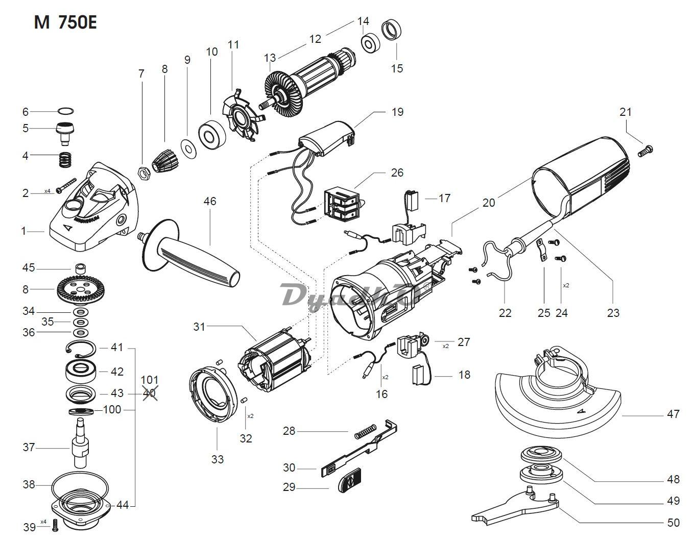 Схема (деталировка) углошлифовальные машины сетевые SPARKY M 750 E (170119,  171122). Подбор по модели, низкие цены в интернет-магазине Дядько.ру с  доставкой по Москве и всей России