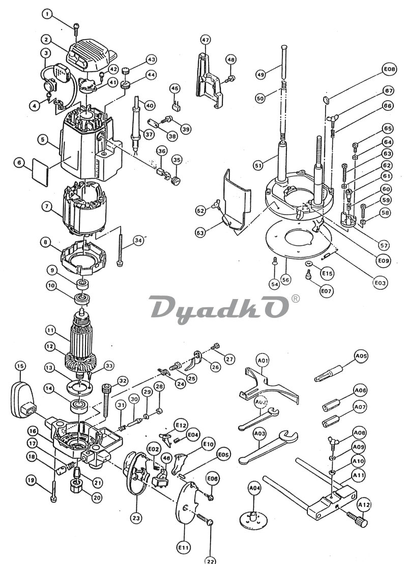 Схема (деталировка) фрезеры MAKITA 3612C. Подбор по модели, низкие цены .