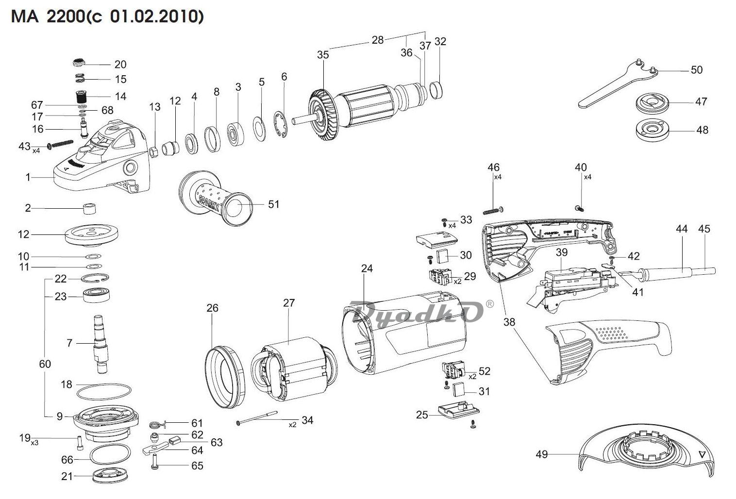 Схема (деталировка) углошлифовальные машины сетевые SPARKY MA 2200 (с  01.02.2010). Подбор по модели, низкие цены в интернет-магазине Дядько.ру с  доставкой по Москве и всей России