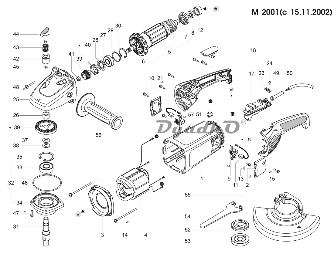 Схема (деталировка) углошлифовальные машины сетевые SPARKY M 2001 (с  15.11.2002) - 170862. Подбор по модели, низкие цены в интернет-магазине  Дядько.ру с доставкой по Москве и всей России