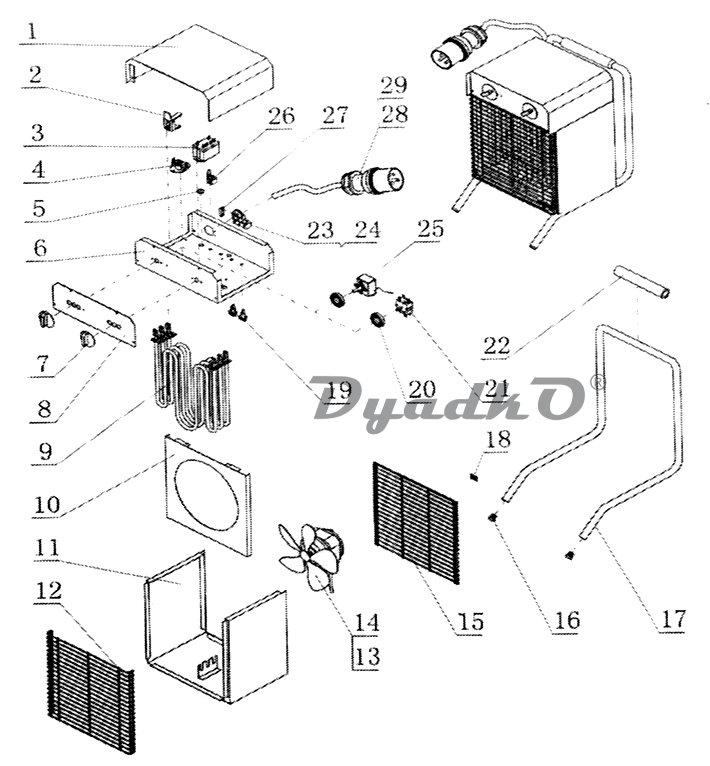 Схема (деталировка) пушки тепловые электрические и тепловентиляторы ...