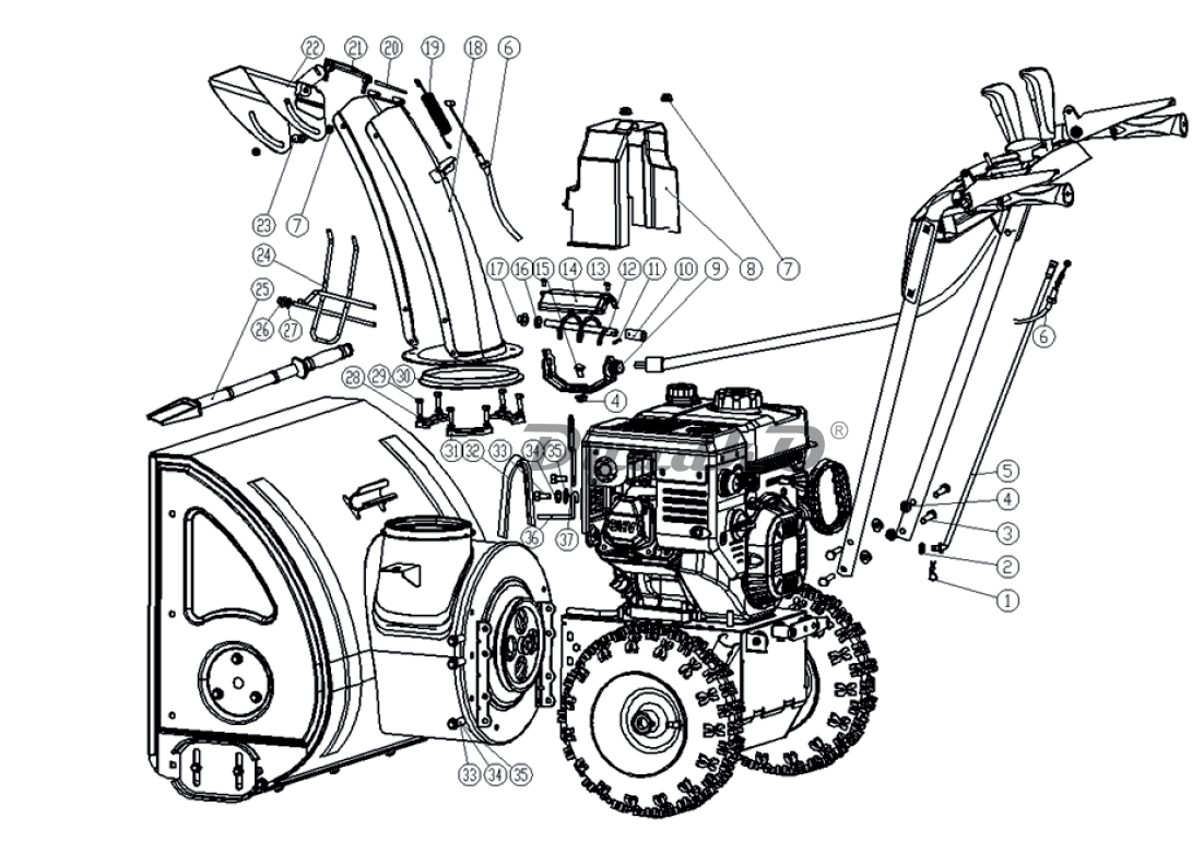 Схема (деталировка) снегоуборщики бензиновые PATRIOT PS 731 (426108480)  Снегоуборщик в сборе. Подбор по модели, низкие цены в интернет-магазине  Дядько.ру с доставкой по Москве и всей России