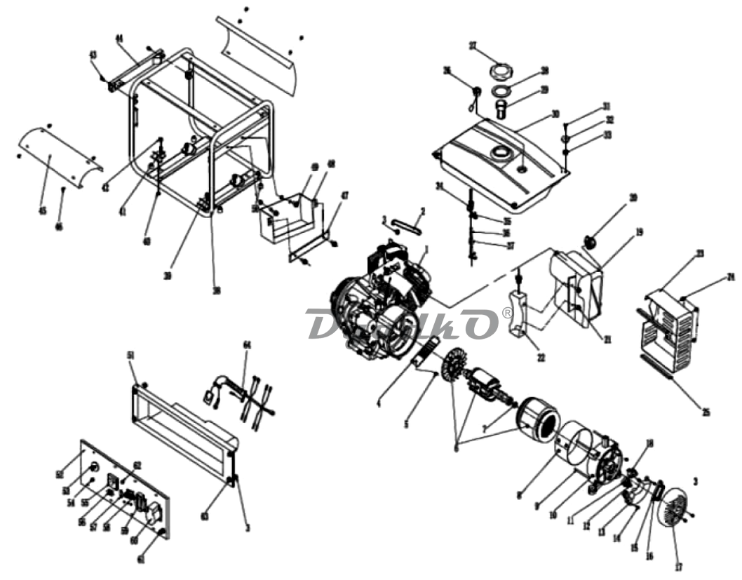 Схема (деталировка) генераторы бензиновые КАЛИБР БЭГ-5500А-2 (HT ...