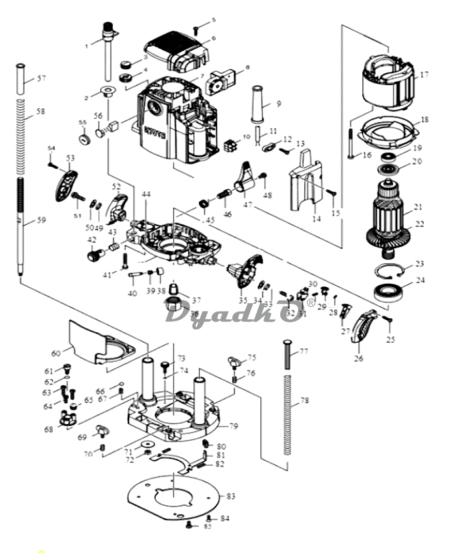 Схема (деталировка) фрезеры HAMMER FRZ2200. Подбор по модели, низкие ...