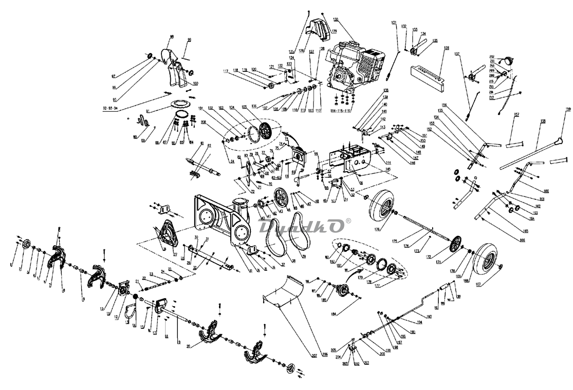 Схема (деталировка) снегоуборщики бензиновые ИНТЕРСКОЛ СМБ-650Э (454 .