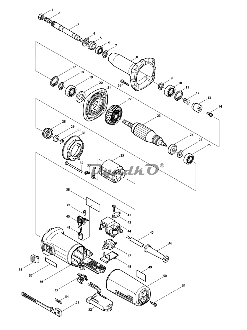 Схема (деталировка) прямые шлифмашины сетевые MAKITA GD 0800 C. Подбор по  модели, низкие цены в интернет-магазине Дядько.ру с доставкой по Москве и  всей России