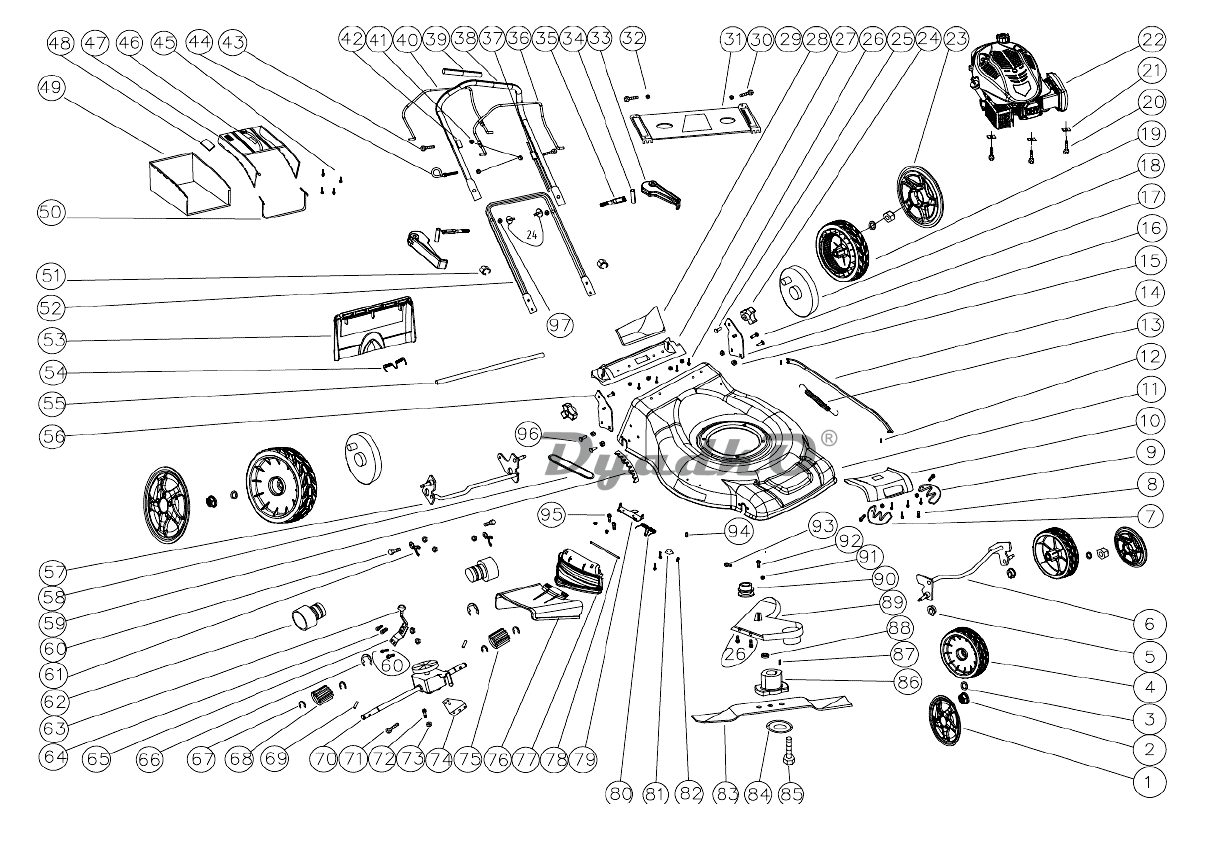 Схема (деталировка) газонокосилки бензиновые PIT PLM51-C2 Газонокосилка ...