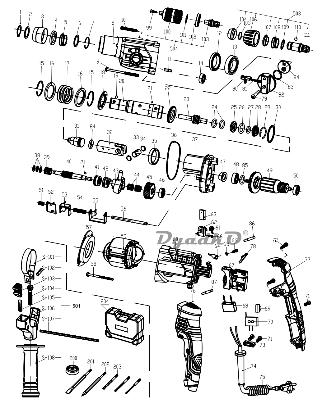 Схема (деталировка) перфораторы DEXTER Z1CHW2662 SREP. Подбор по