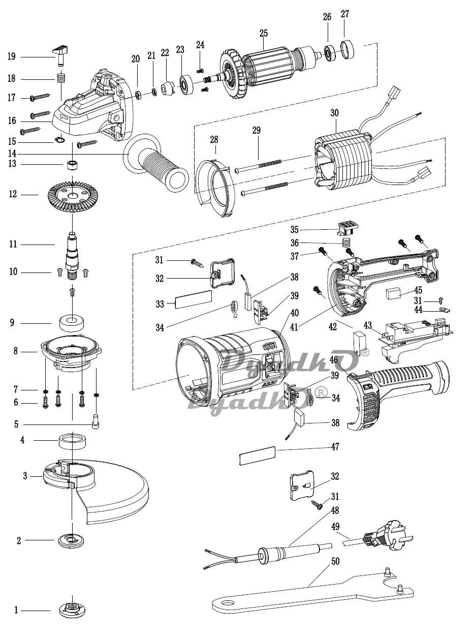 Схема (деталировка) углошлифовальные машины сетевые DEXTER 2100AG2-230. ...